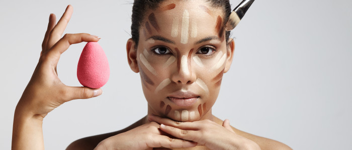 Highlighting and shading area showing to contour corrective face shape. facial contouring